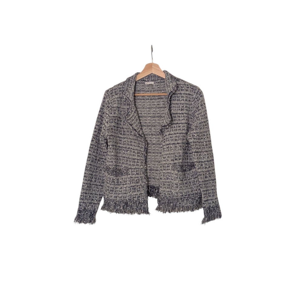 Sioni Textured Knit Women's Cardigan in Gray and White, S